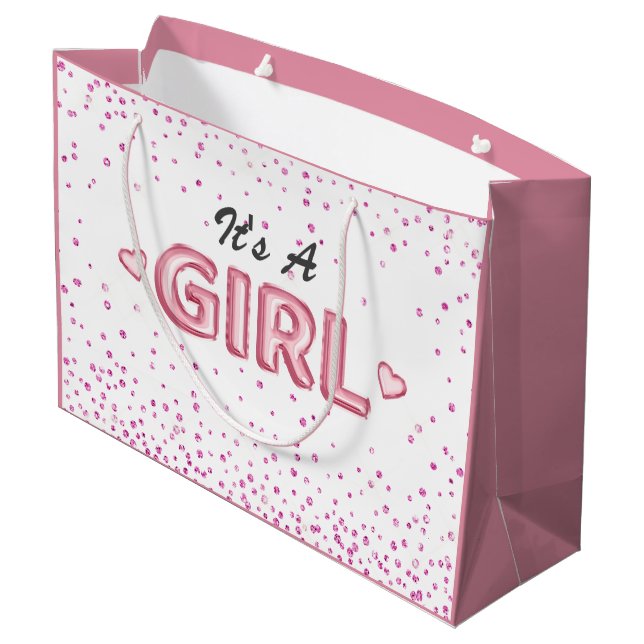 Grand Sac Cadeau Petite fille baby shower rose blanc parties scinti (Dos Angle)