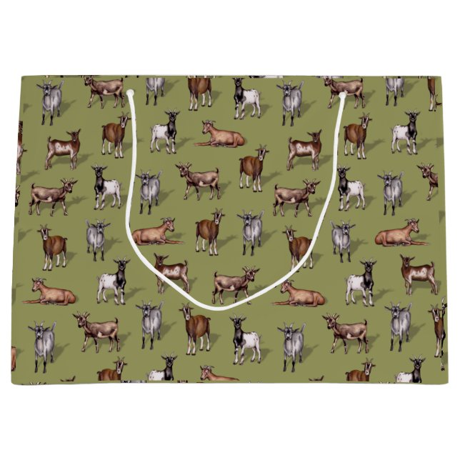 Grand Sac Cadeau Petites chèvres en vert - Motif de troupeau de chè (Devant)