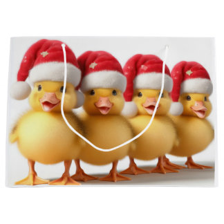 Grand Sac Cadeau Petits canards mignons avec chapeaux santa