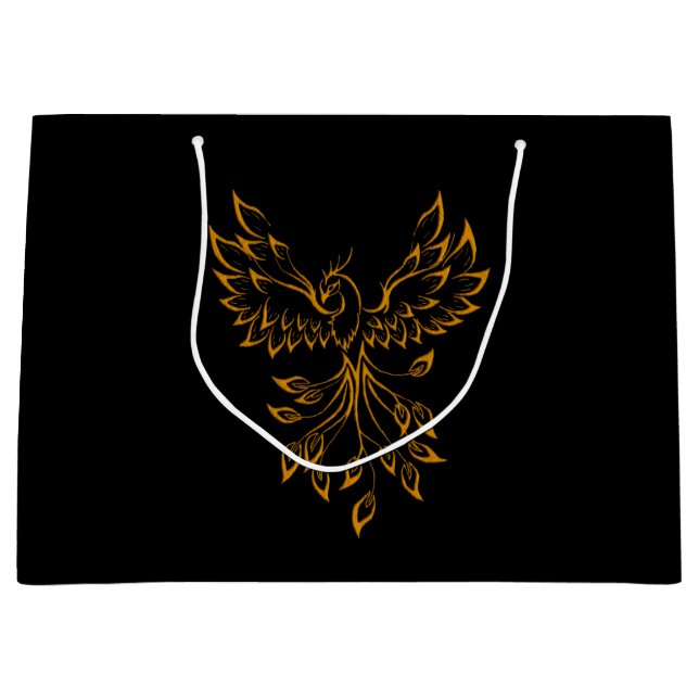 Grand Sac Cadeau Phoenix en or de cuivre se lève sur noir (Devant)
