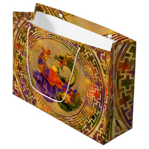 Grand Sac Cadeau Phoenix et Dragon - couleur et or