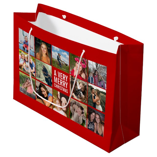 Grand Sac Cadeau Photo Collage Red Christmas (Devant Angle)