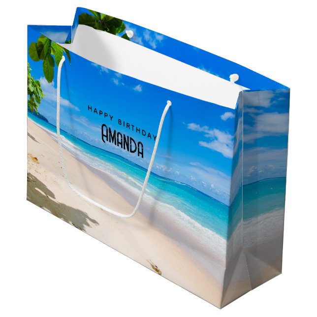 Grand Sac Cadeau Photo d'anniversaire d'une plage tropicale ensolei (Devant Angle)