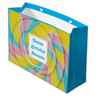 Grand Sac Cadeau Photo de bonbon en spirale arc-en-ciel pastel pour