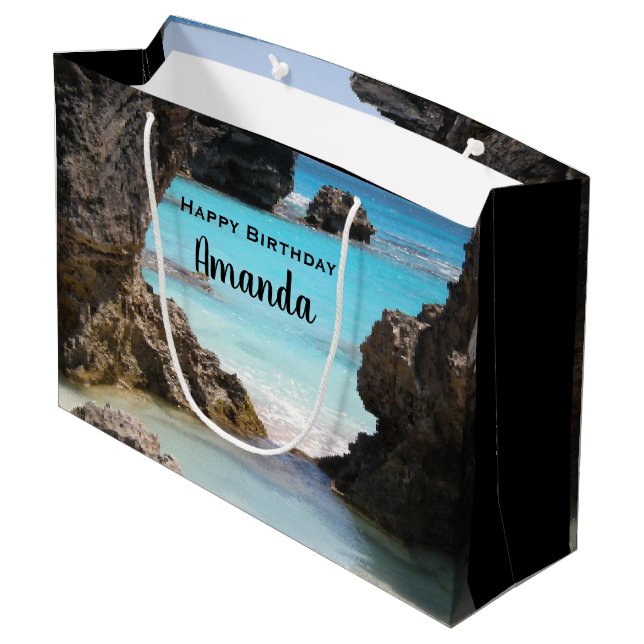Grand Sac Cadeau Photo de l'anniversaire de Tropical Island Coast & (Dos Angle)