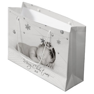 Grand Sac Cadeau Photo de Noël personnalisée et calligraphie