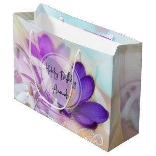 Grand Sac Cadeau Photo d'un Anniversaire de Crocus au printemps vio