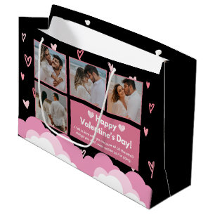 Grand Sac Cadeau Photo en couple   La Saint Valentin moderne Noir