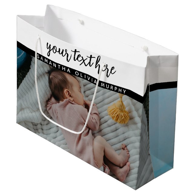 Grand Sac Cadeau Photo personnalisée Baby Love & Name Memories (Devant Angle)