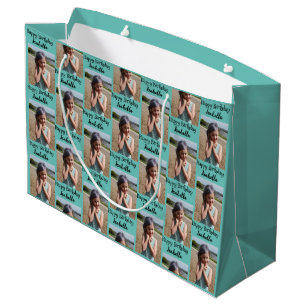 Grand Sac Cadeau Photo personnalisée et nom Emballage d'anniversair