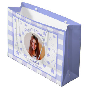 Grand Sac Cadeau Photo personnalisée Joyeux 17e anniversaire violet