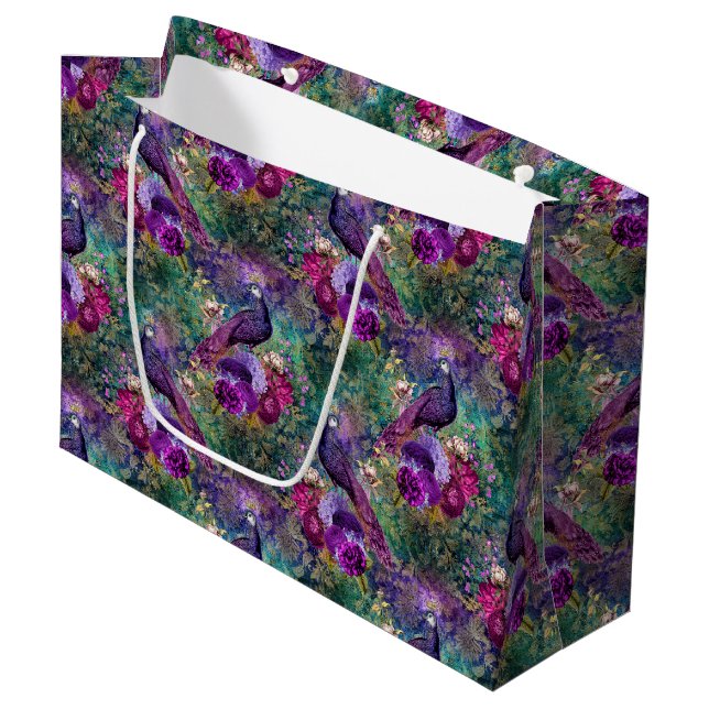Grand Sac Cadeau Pic rose pourpre Floral (Devant Angle)