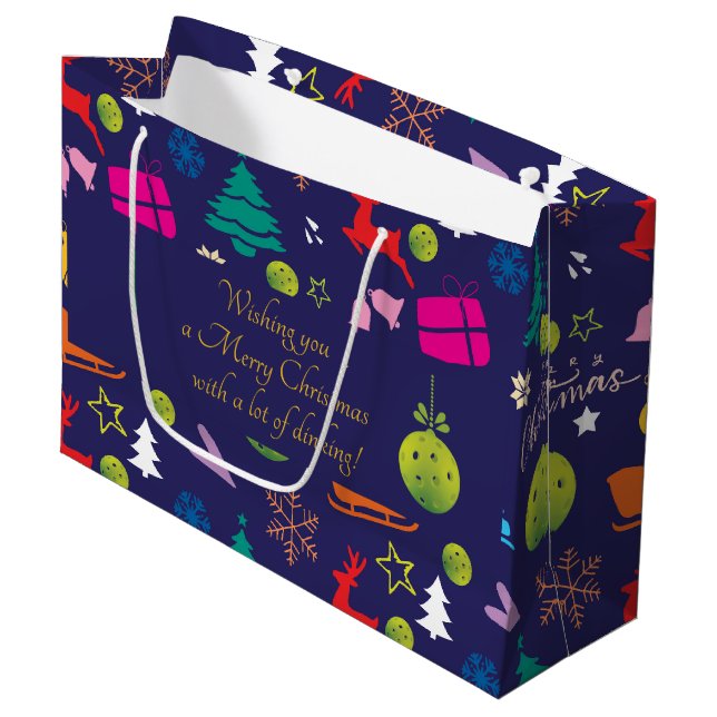 Grand Sac Cadeau Pickleball 🎄 Joyeux Noël, texte personnalisé (Devant Angle)