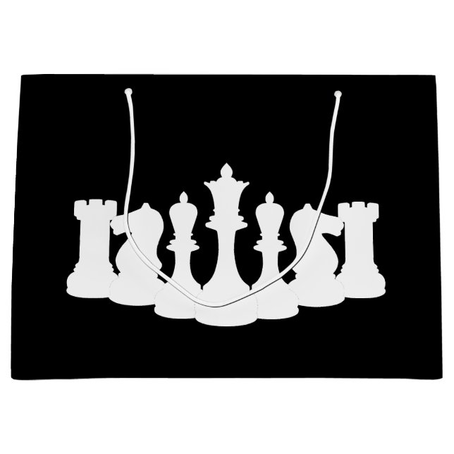 Grand Sac Cadeau Pièces d'échecs classiques noir et blanc (Devant)