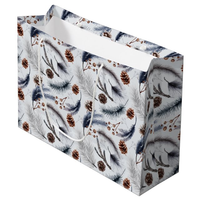 Grand Sac Cadeau Pine Cones et aiguilles de pin Noël Motif (Devant Angle)