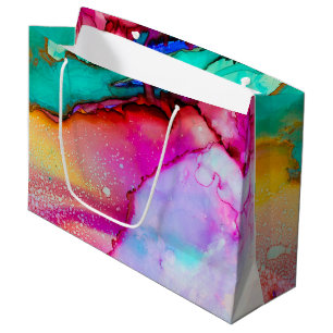 Grand Sac Cadeau Pink and Turquoise Marble Abstract Watercolor