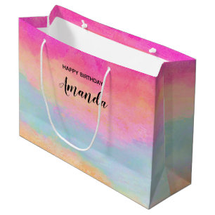 Grand Sac Cadeau Pink Blue Jaune arc-en-ciel Abstraites rayures Ann