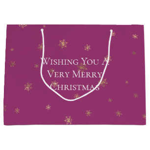 Grand Sac Cadeau Pink Boysenberry Christmas Gold Snowflakes