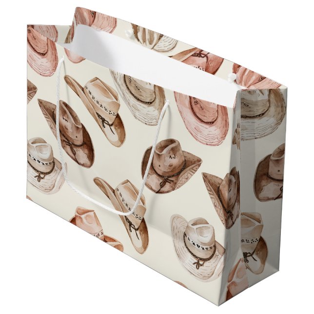 Grand Sac Cadeau Pink Brown Cowgirl Southwestern Casquettes Anniver (Devant Angle)