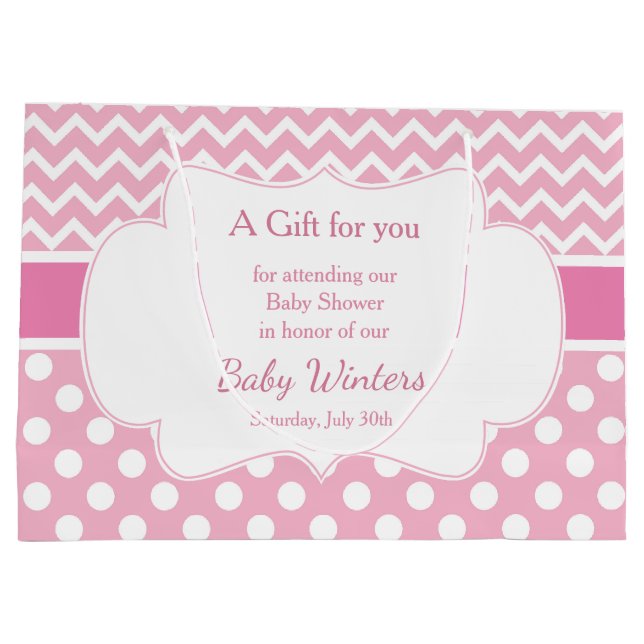 Grand Sac Cadeau Pink Chevron & White Baby shower Pois (Dos)