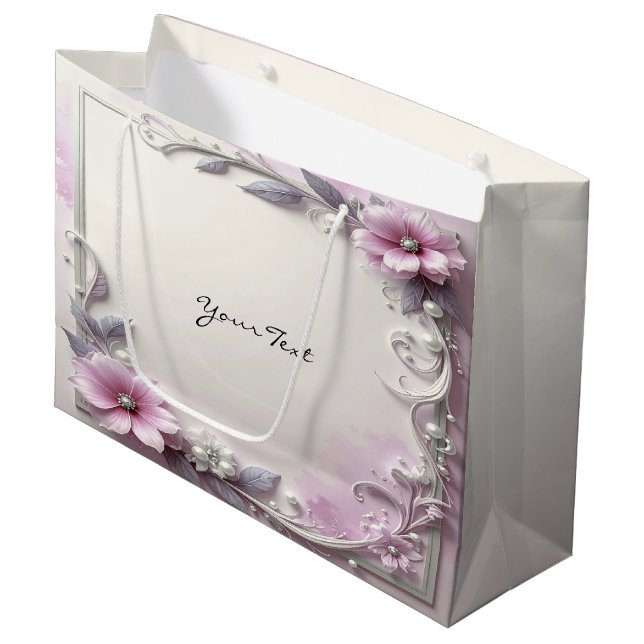Grand Sac Cadeau Pink Floral Frame Gift Bag (Devant Angle)