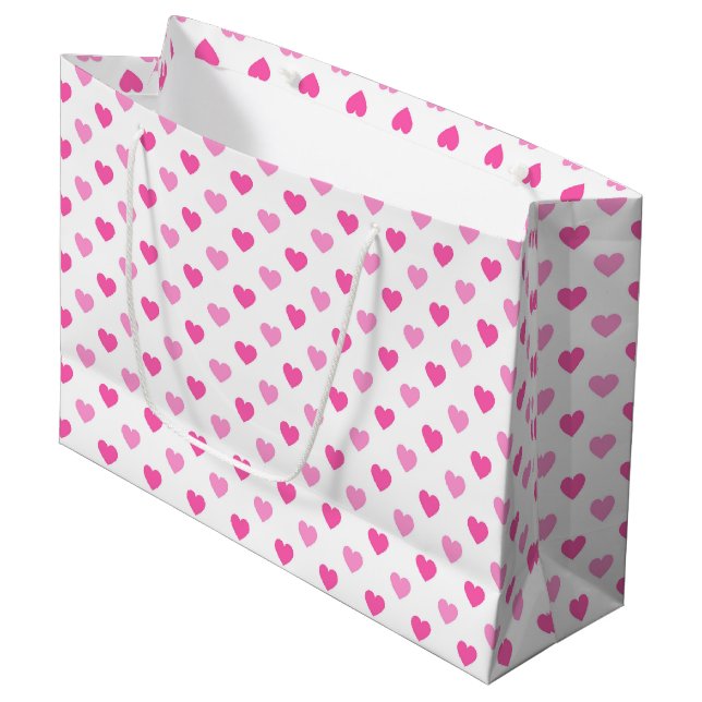 Grand Sac Cadeau Pink Heart Breast Cancer Awareness Pattern (Devant Angle)