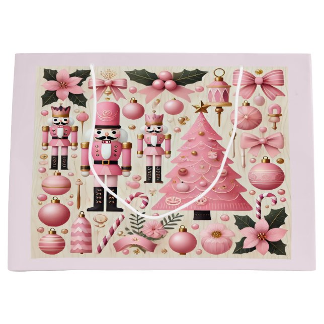 Grand Sac Cadeau Pink Nutcracker Christmas Tree Gift Bag (Devant)