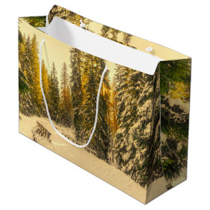 Grand Sac Cadeau Pins couverts de neige Forêt Nature Photo