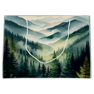 Grand Sac Cadeau Pins des montagnes par matin brumeux