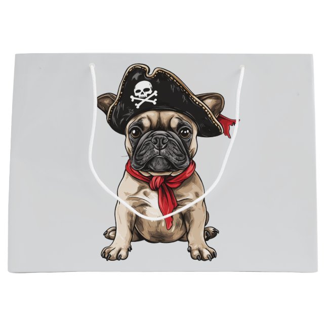 Grand Sac Cadeau Pirate French Buldog Skull Crossbones (Devant)