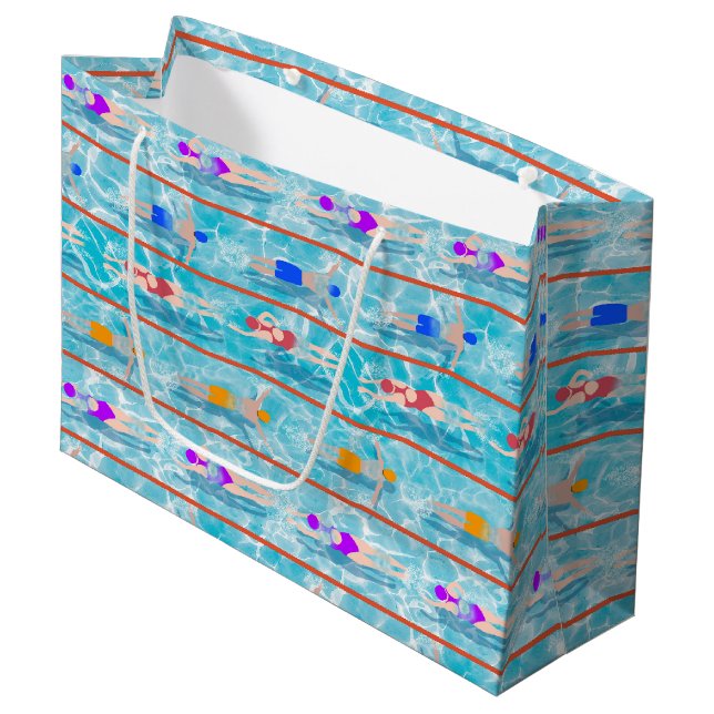 Grand Sac Cadeau Piscine Piscine Motif d'équipe (Devant Angle)