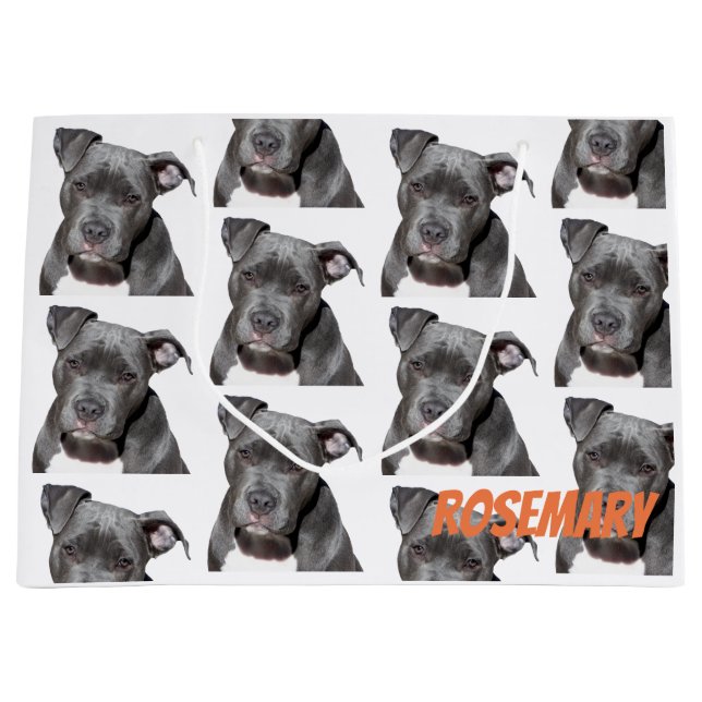 Grand Sac Cadeau Pitbull noir Editable (Devant)