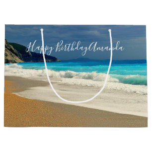 Grand Sac Cadeau Pittoresque Turquoise Blue Sea Beach Photo Anniver