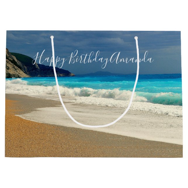 Grand Sac Cadeau Pittoresque Turquoise Blue Sea Beach Photo Anniver (Devant)