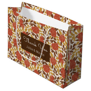 Grand Sac Cadeau Pivoines Fleurs Orange Poussiéreuses Mariage d'Aut