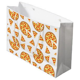 Grand Sac Cadeau Pizza et tranches de cool motif sur blanc