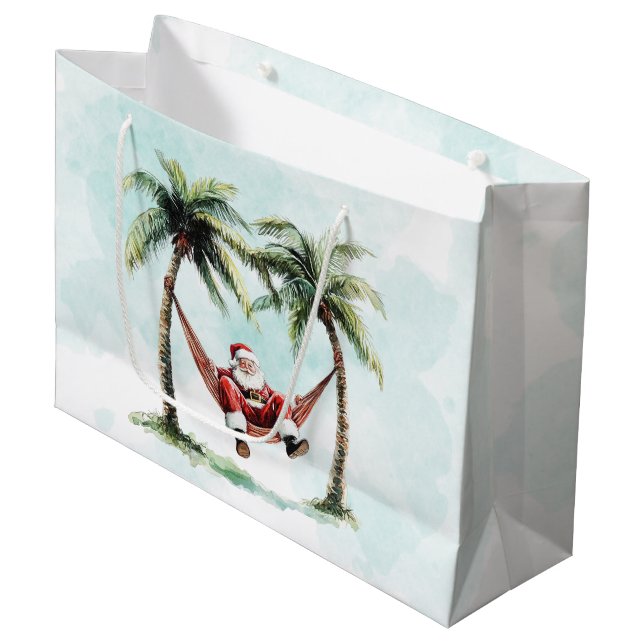Grand Sac Cadeau Plage Palm Tree Père Noël Hammock Tropical (Devant Angle)