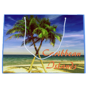 Grand Sac Cadeau Plage tropicale d'île de palmier des Caraïbes