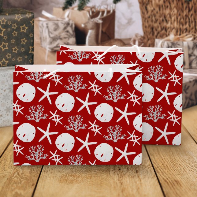 Grand Sac Cadeau Plage tropicale Noël Sable rouge Dollar Starfish (Créateur téléchargé)