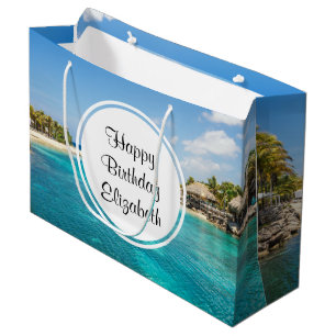 Grand Sac Cadeau Plage tropicale pittoresque avec huttes de chaume 