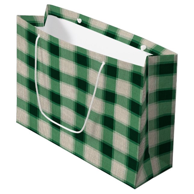 Grand Sac Cadeau Plaid à la crème verte (Devant Angle)