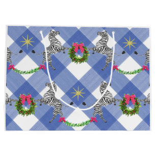 Grand Sac Cadeau Plaid Bleu des Fêtes