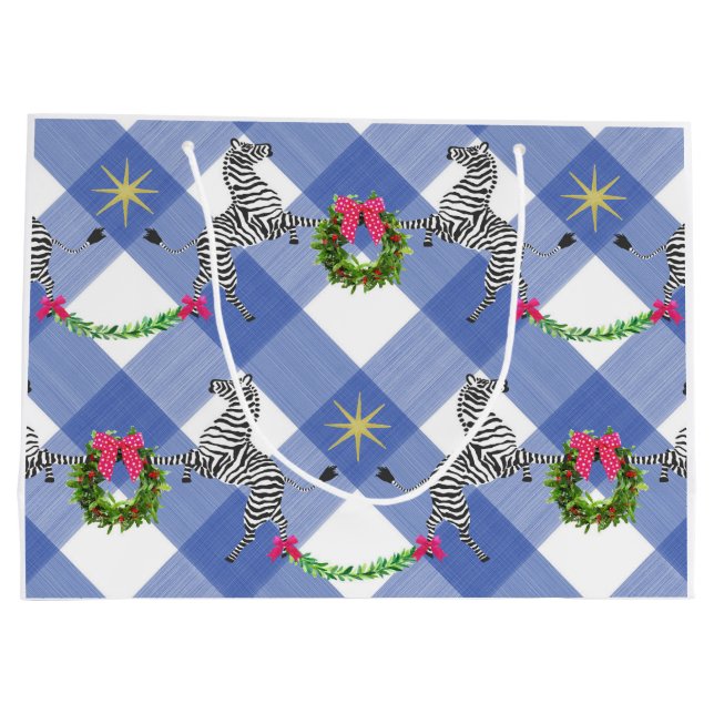 Grand Sac Cadeau Plaid Bleu des Fêtes (Dos)