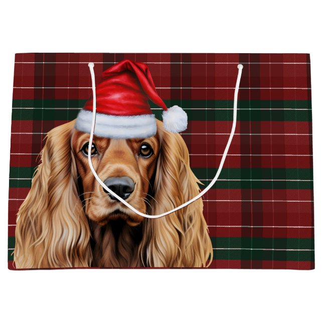 Grand Sac Cadeau Plaid Christmas Cocker Spaniel Dog  (Devant)