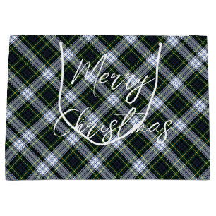 Grand Sac Cadeau Plaid Green White Festive Noël Gordon Tartan
