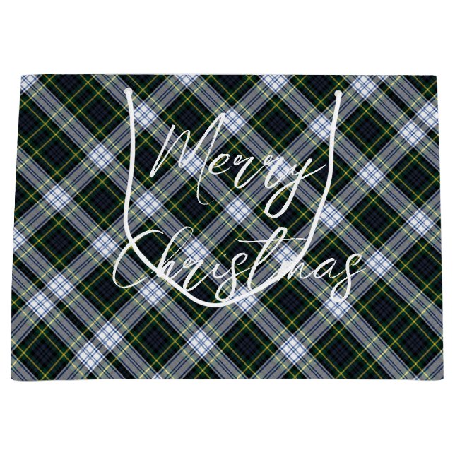 Grand Sac Cadeau Plaid Green White Festive Noël Gordon Tartan (Devant)