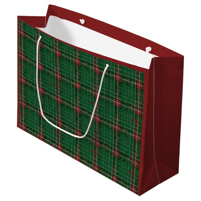 Grand Sac Cadeau Plaid vert de Noël (Devant Angle)