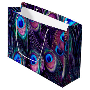 Grand Sac Cadeau Plume de paon