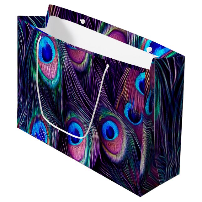 Grand Sac Cadeau Plume de paon (Devant Angle)