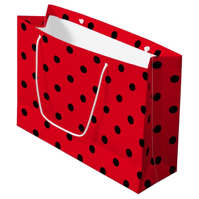 Grand Sac Cadeau Points rouges et noirs (Devant Angle)